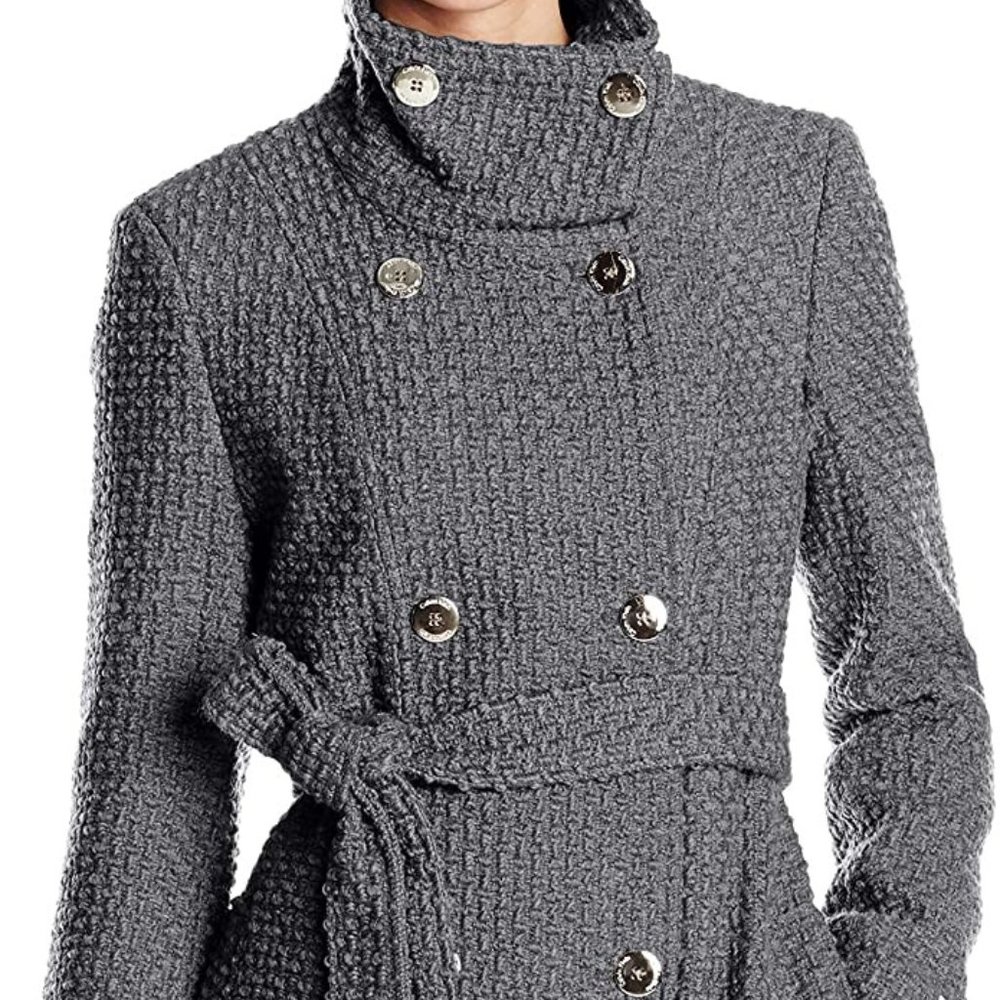 Silver Calvin Klein Double Breasted Wool Coat